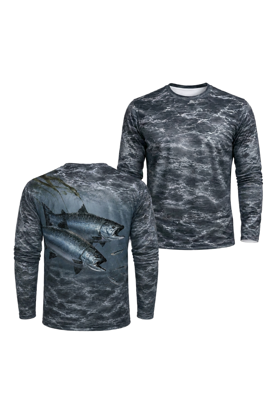 Performance Fishing Long Sleeve - Dusk Lake Salmon - TBT159 two shirts front artwork