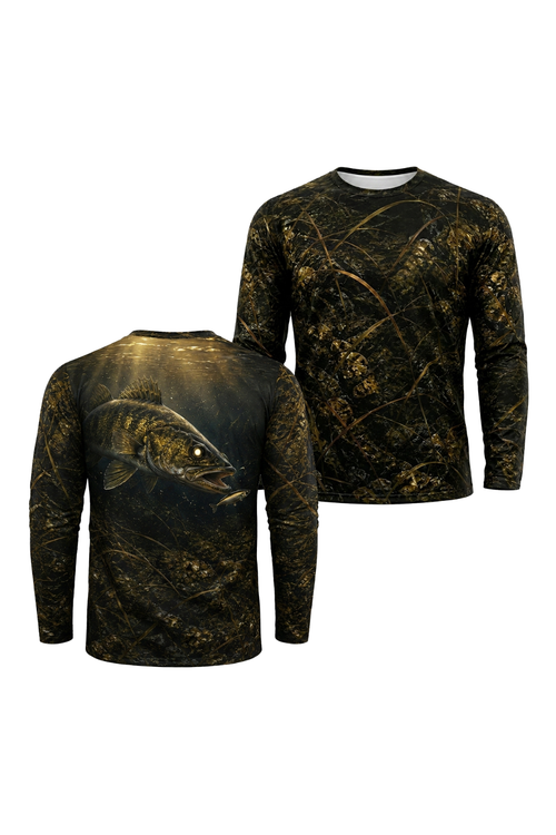Performance Fishing Long Sleeve - Dusk Timber Walleye - TBT182 two shirts front artwork