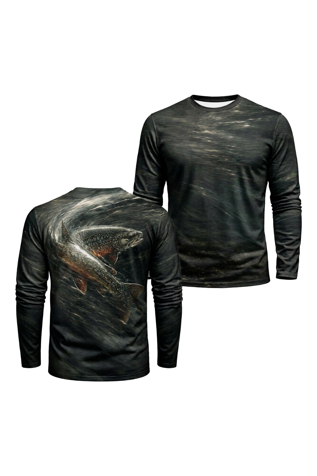 Performance Fishing Long Sleeve - Dusk Vortex Brook - TBT177 two shirts front artwork