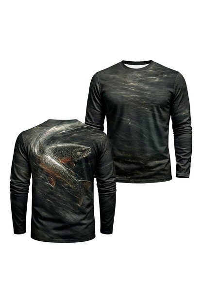 Performance Fishing Long Sleeve - Dusk Vortex Brook - TBT177 two shirts front artwork