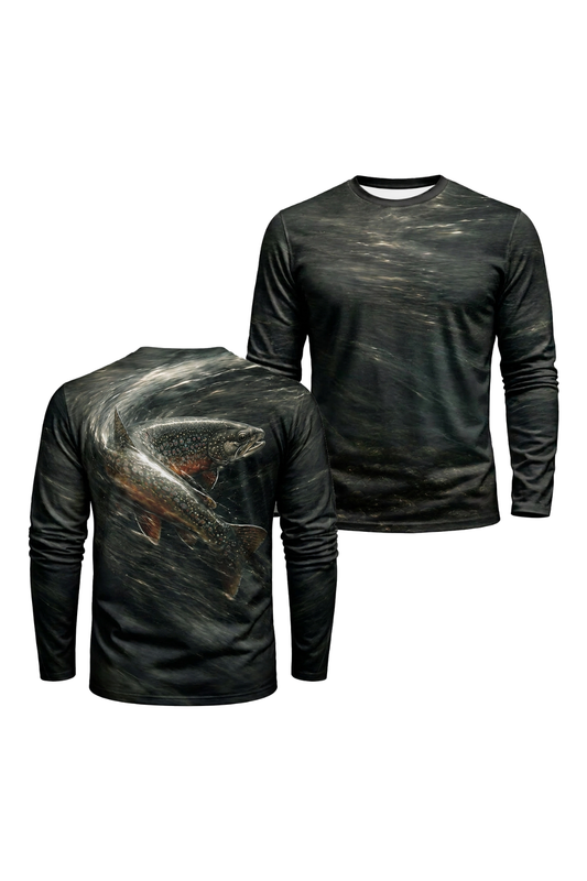 Performance Fishing Long Sleeve - Dusk Vortex Brook - TBT177 two shirts front artwork