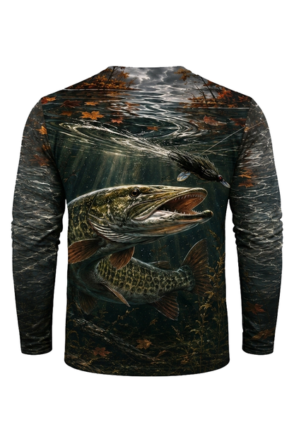 Performance Fishing Long Sleeve - Fall Figure Eight Musky - RM12 mockup artwork side