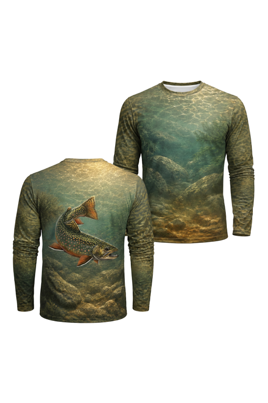 Performance Fishing Long Sleeve - Flat Tops Ember Brook - AOF84 two shirts front artwork