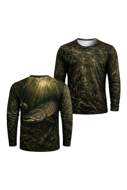 Performance Fishing Long Sleeve - Followed But Never Ate Musky - RM07 two shirts front artwork
