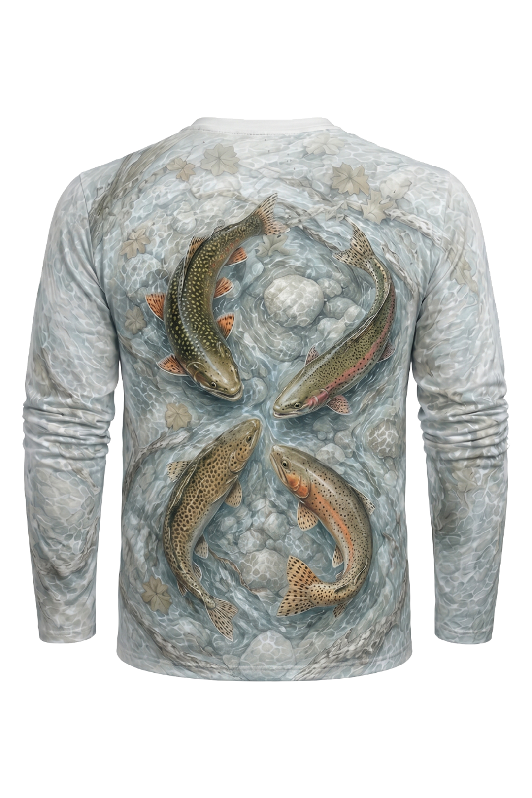 Performance Fishing Long Sleeve - Four Current Trout - AOF72 mockup artwork side