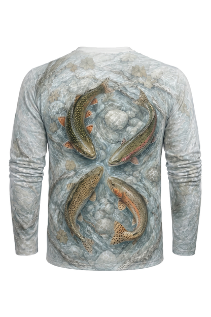 Performance Fishing Long Sleeve - Four Current Trout - AOF72 mockup artwork side