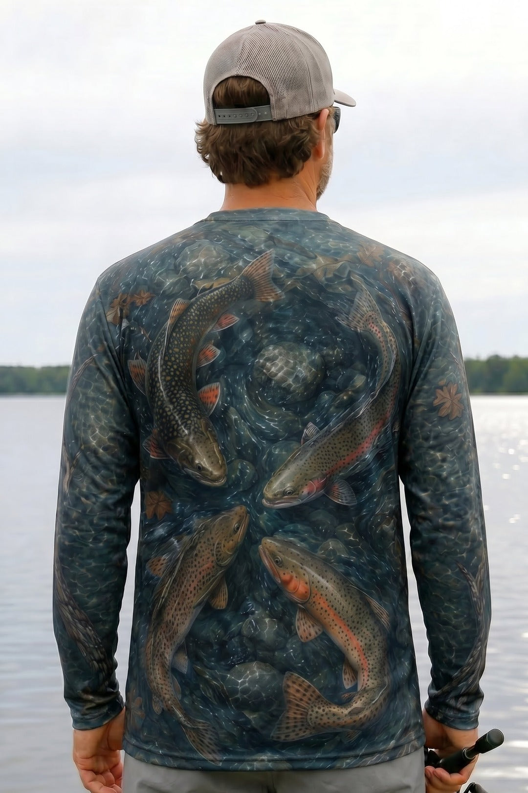 Performance Fishing Long Sleeve - Four Current Trout - AOF73 lifestyle artwork side