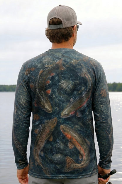 Performance Fishing Long Sleeve - Four Current Trout - AOF73 lifestyle artwork side