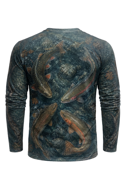 Performance Fishing Long Sleeve - Four Current Trout - AOF73 mockup artwork side