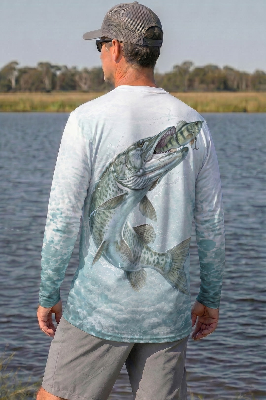 Performance Fishing Long Sleeve - Frost Musky Strike - AOF111 lifestyle artwork side