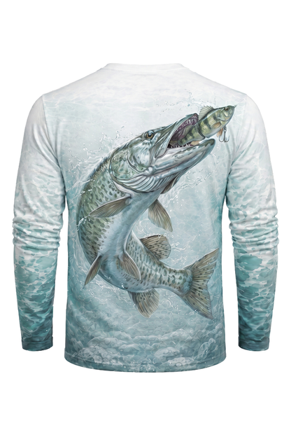 Performance Fishing Long Sleeve - Frost Musky Strike - AOF111 mockup artwork side