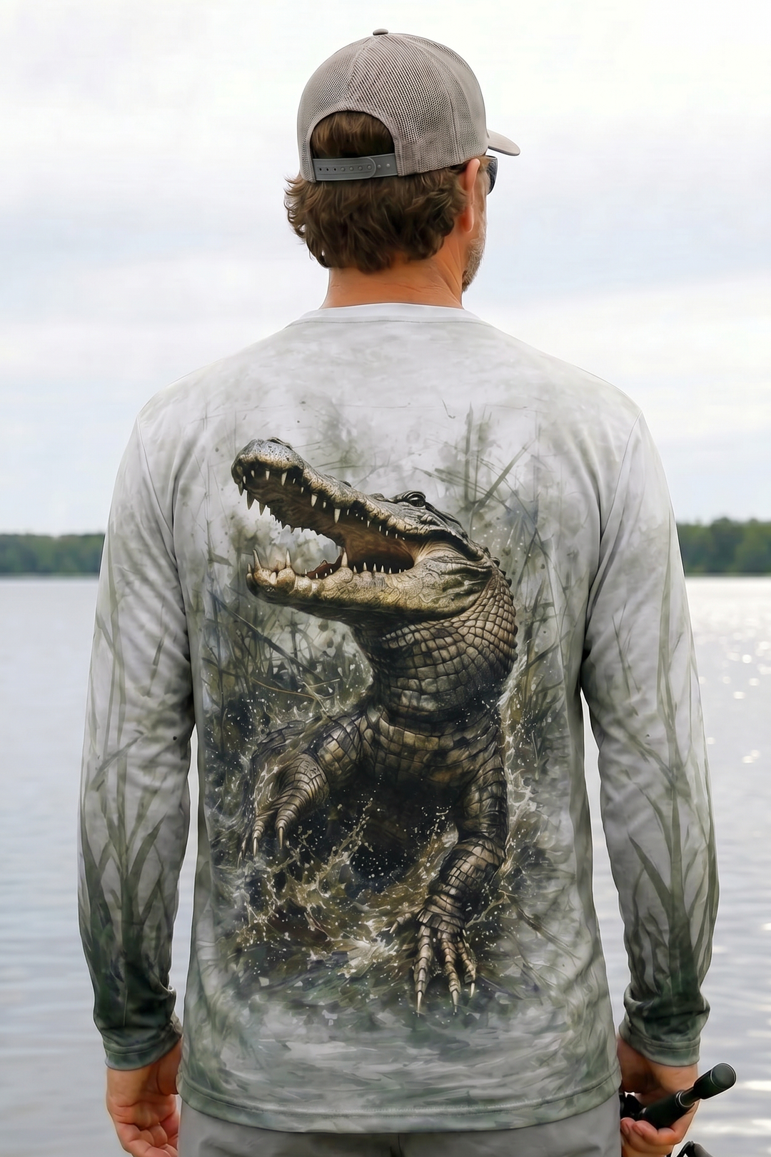 Performance Fishing Long Sleeve -  Gator Marsh Breakout - AOF56 lifestyle artwork side