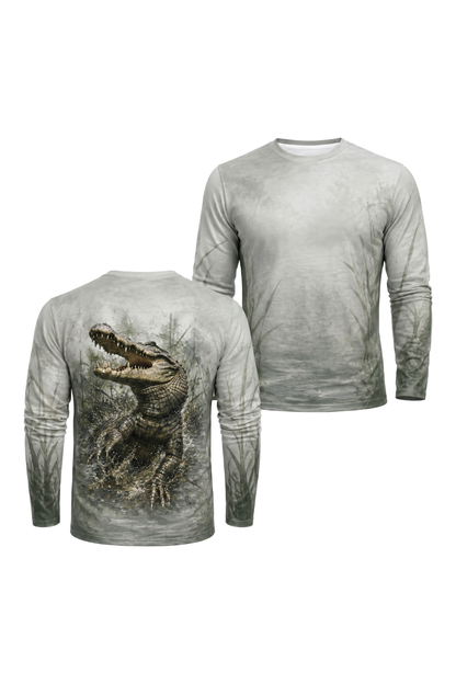 Performance Fishing Long Sleeve -  Gator Marsh Breakout - AOF56 two shirts front artwork