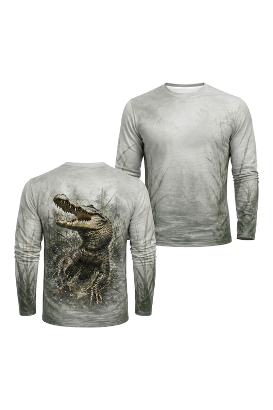 Performance Fishing Long Sleeve -  Gator Marsh Breakout - AOF56 two shirts front artwork