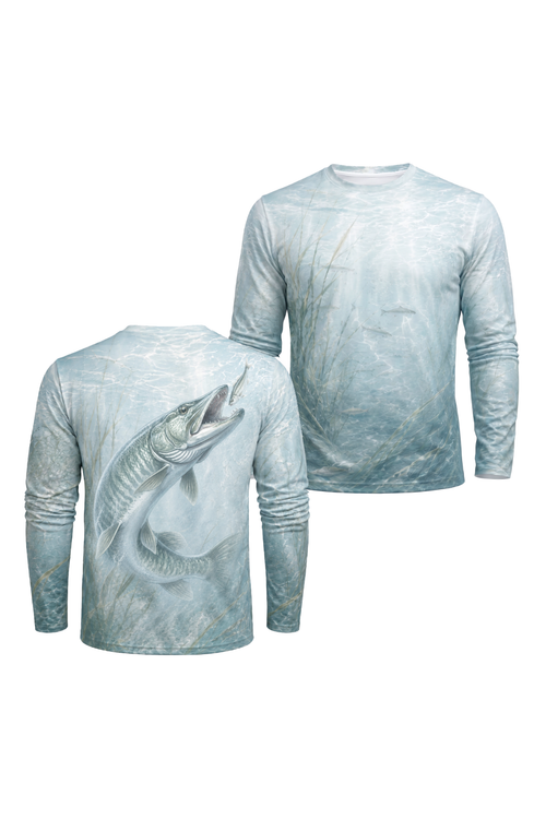 Performance Fishing Long Sleeve - Ghost Bay Muskie - AOF105 two shirts front artwork
