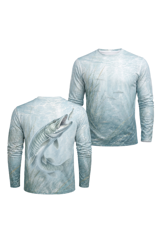 Performance Fishing Long Sleeve - Ghost Bay Muskie - AOF105 two shirts front artwork