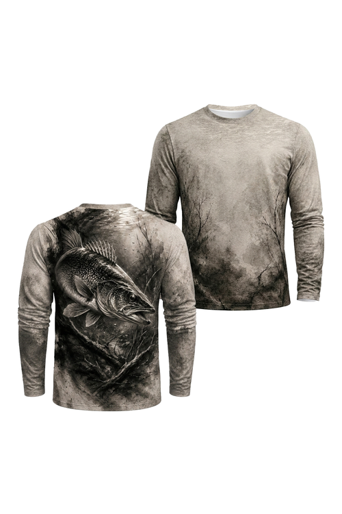 Performance Fishing Long Sleeve - Ghostwater Walleye - RW13 two shirts front artwork