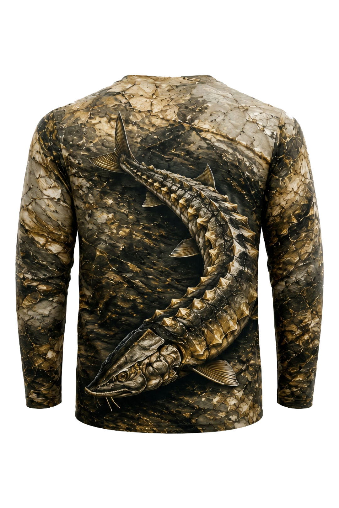 Performance Fishing Long Sleeve - Gilded Armor Sturgeon - TBT136 mockup artwork side