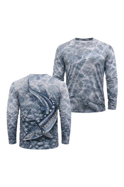 Performance Fishing Long Sleeve - Glacial Stone Sturgeon - TBT135 two shirts front artwork
