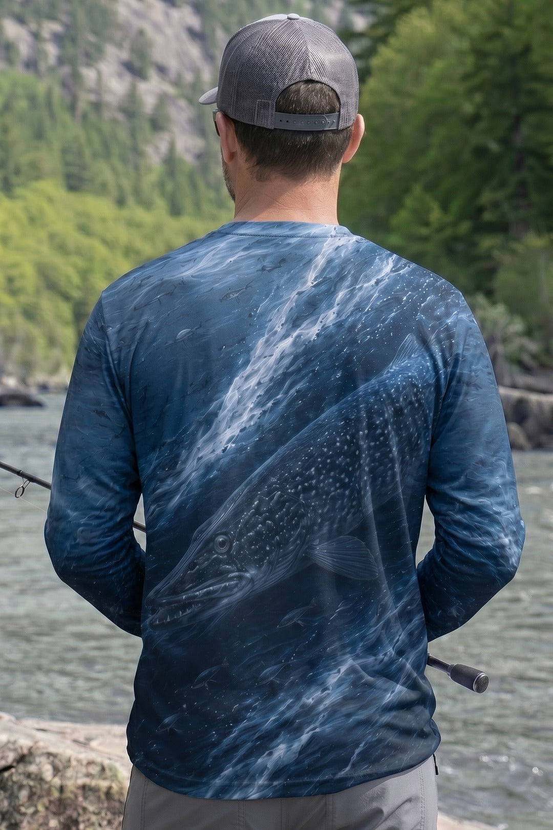 Performance Fishing Long Sleeve - Glacial Torrent Pike - TBT127 lifestyle artwork side
