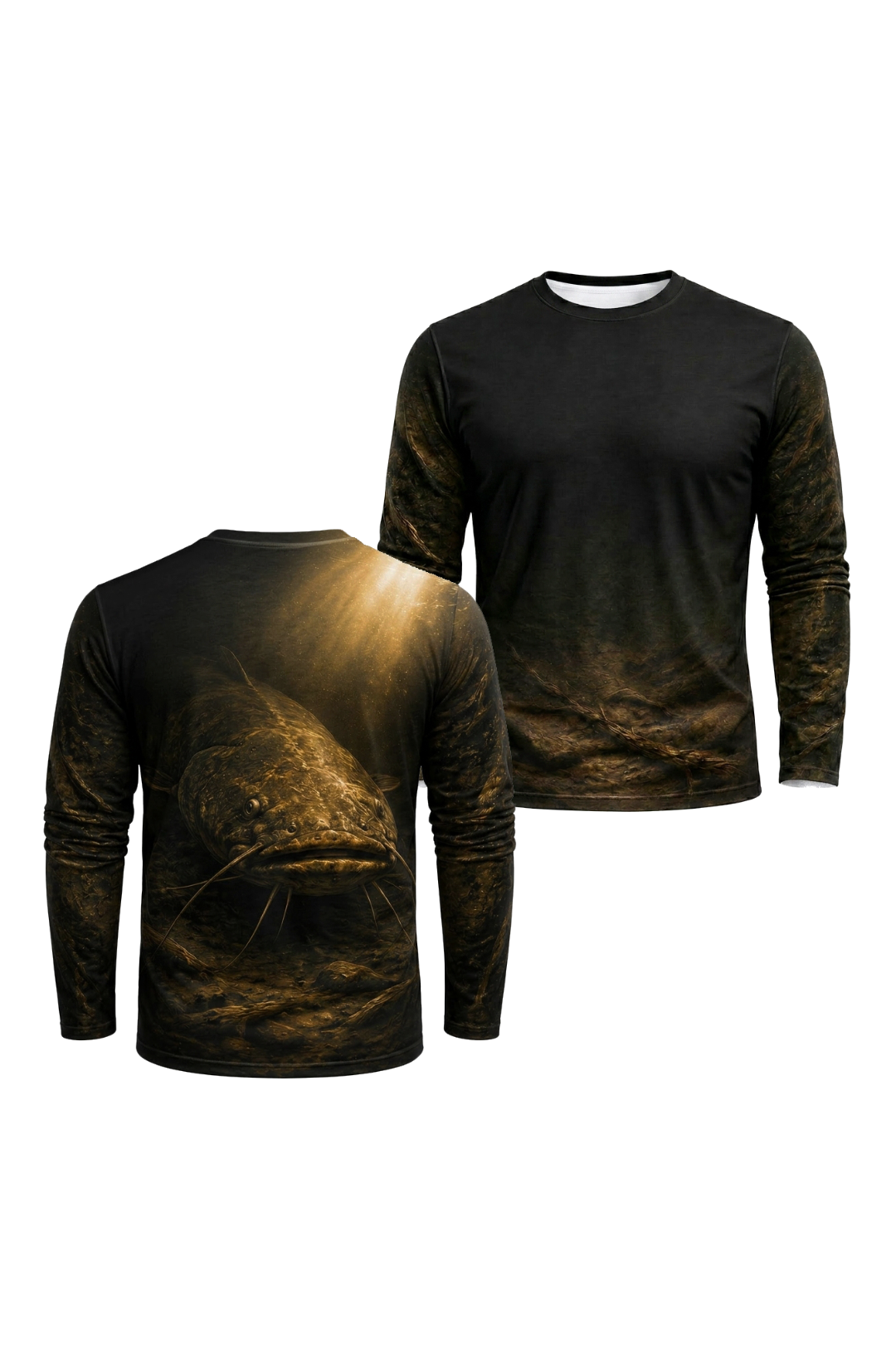 Performance Fishing Long Sleeve - Golden Blackwater Catfish - RFC15 two shirts front artwork
