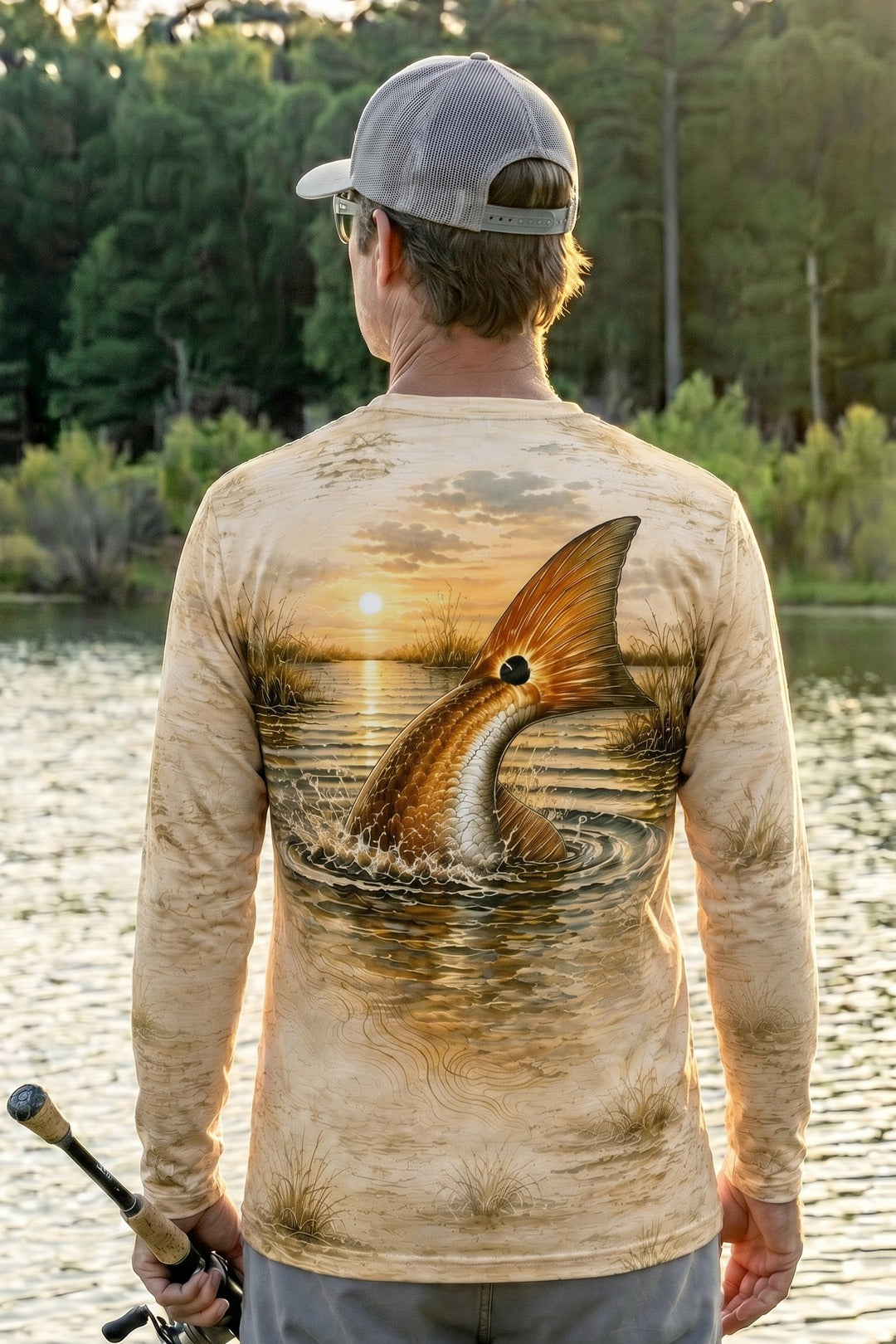 Performance Fishing Long Sleeve - Golden Flats Redfish Tail - RRF01 lifestyle artwork side