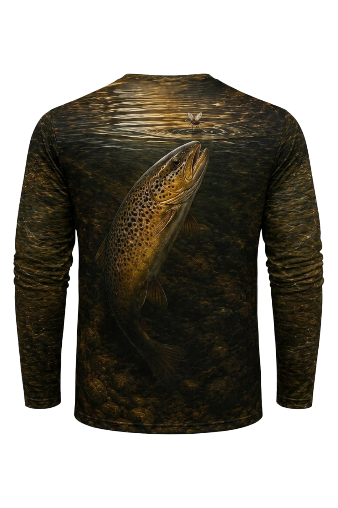 Performance Fishing Long Sleeve - Golden Rise Brown Trout - RT10 mockup artwork side