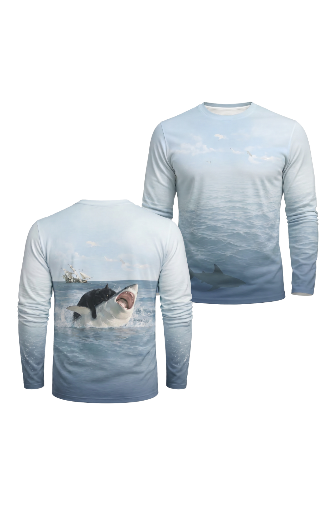 Performance Fishing Long Sleeve - Great White Cat Rider - AOF54 two shirts front artwork