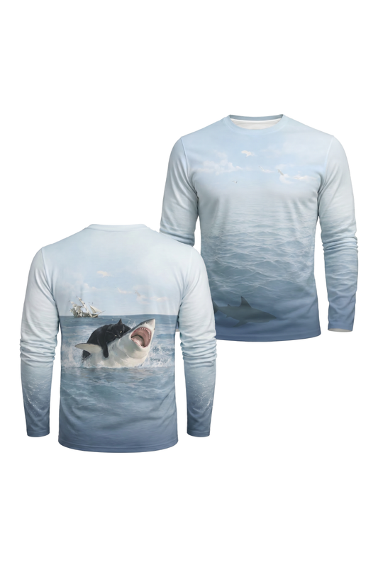Performance Fishing Long Sleeve - Great White Cat Rider - AOF54 two shirts front artwork