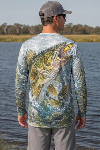 Performance Fishing Long Sleeve - Hookflash Walleye - AOF100 lifestyle artwork side