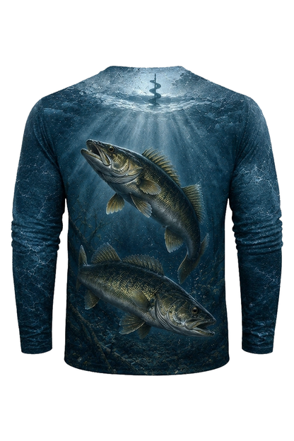 Performance Fishing Long Sleeve - Ice Hole Walleye Pair - RW12 mockup artwork side