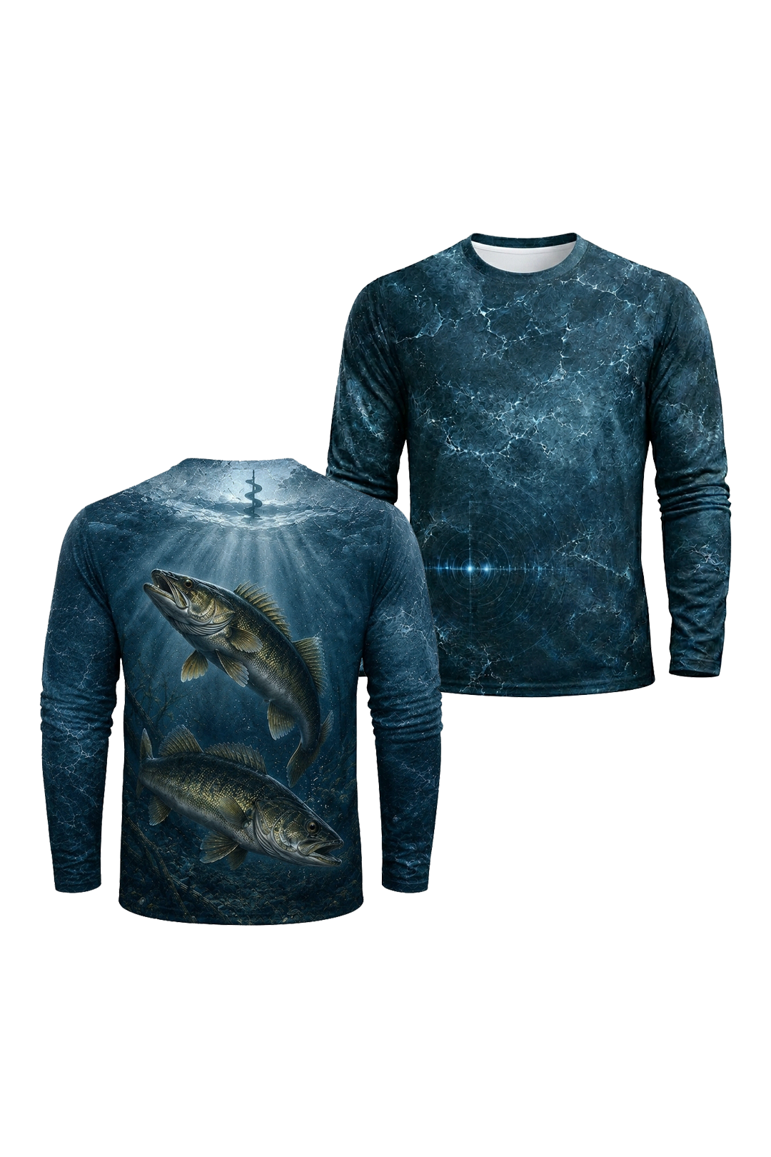 Performance Fishing Long Sleeve - Ice Hole Walleye Pair - RW12 two shirts front artwork