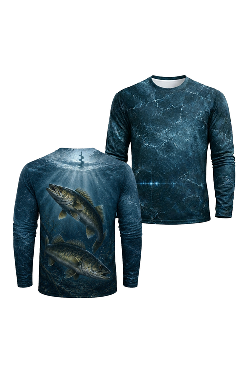 Performance Fishing Long Sleeve - Ice Hole Walleye Pair - RW12 two shirts front artwork