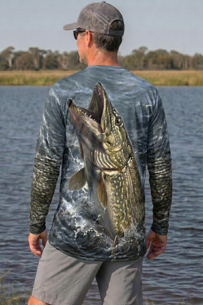 Performance Fishing Long Sleeve - Icewake Pike - AOF103 lifestyle artwork side