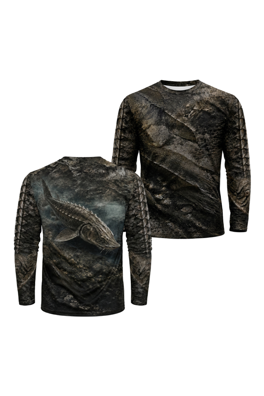 Performance Fishing Long Sleeve - Iron Armor Sturgeon - TBT134 two shirts front artwork