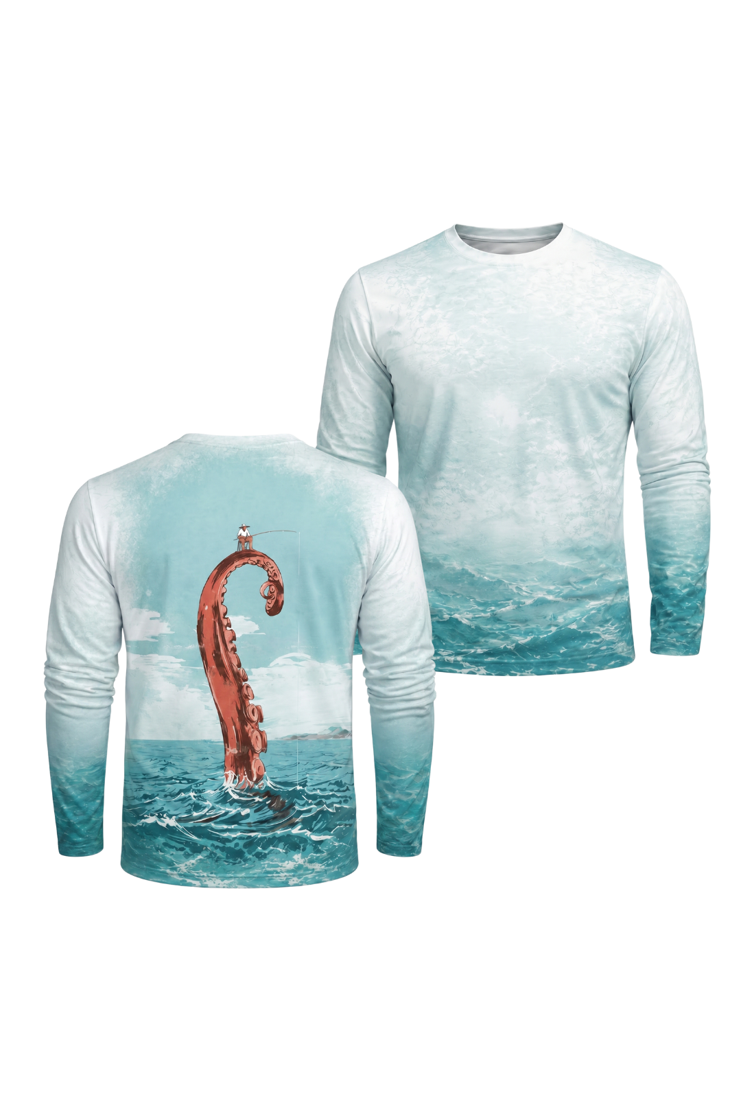 Performance Fishing Long Sleeve - Kraken Tide Gambit - AOF48 two shirts front artwork