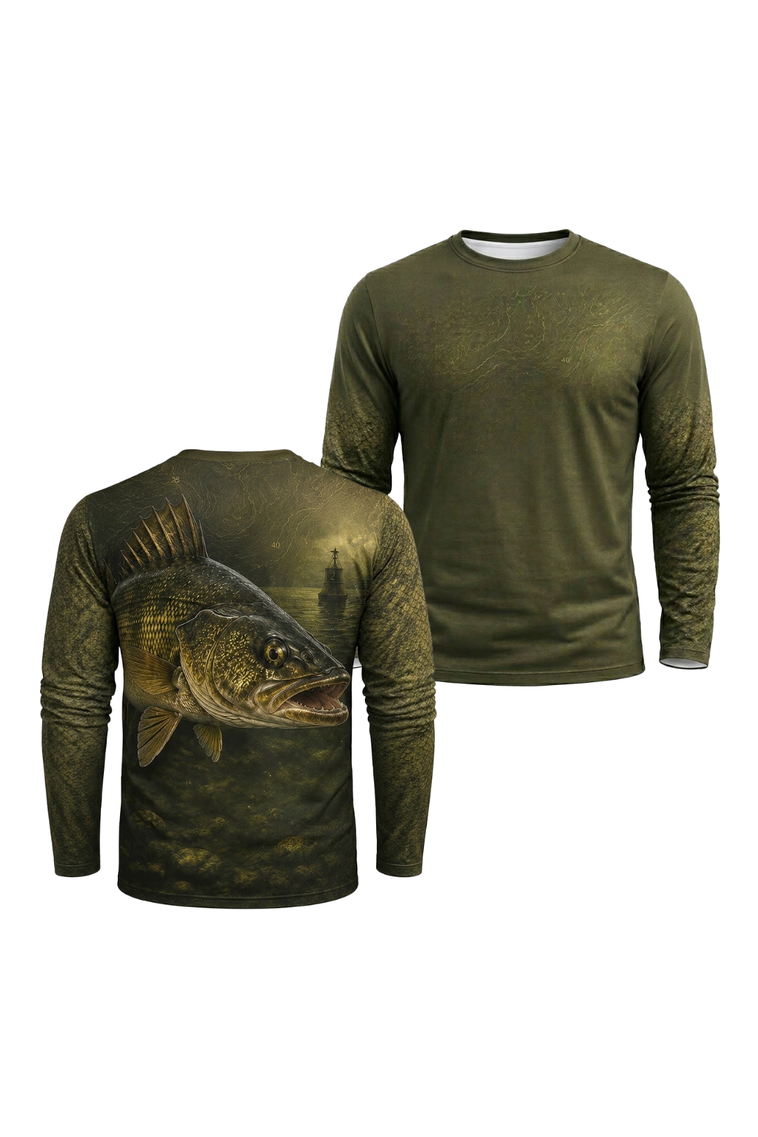 Performance Fishing Long Sleeve - Lake Erie Walleye - RW06 two shirts front artwork