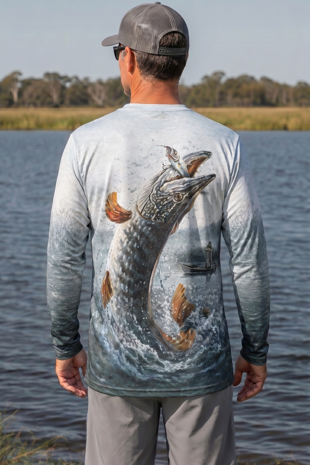 Performance Fishing Long Sleeve - Lake Surge Pike - AOF95 lifestyle artwork side