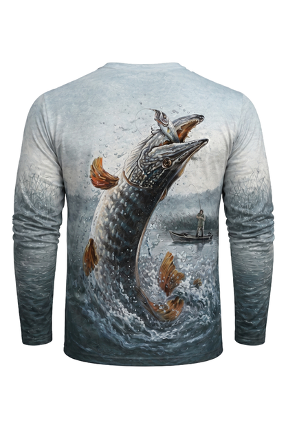 Performance Fishing Long Sleeve - Lake Surge Pike - AOF95 mockup artwork side