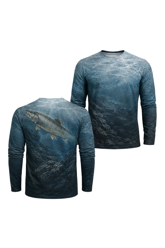 Performance Fishing Long Sleeve - Lake Trout Deep - TBT160 two shirts front artwork