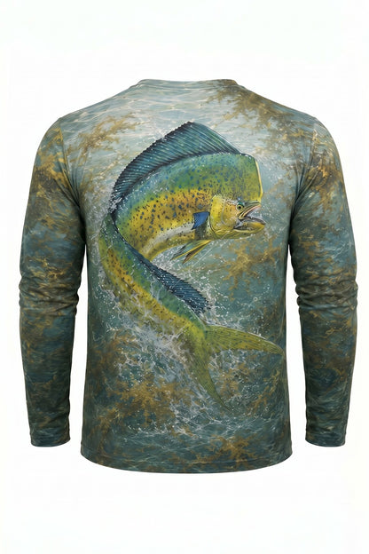 Performance Fishing Long Sleeve - Mahi mahi Gold Rush - AOF40 mockup artwork side