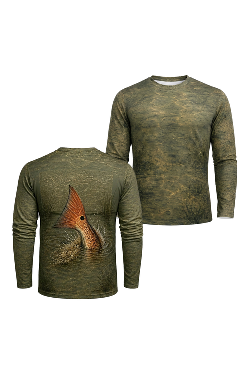 Performance Fishing Long Sleeve - Marsh Flats Redfish Tail - RRF04 two shirts front artwork