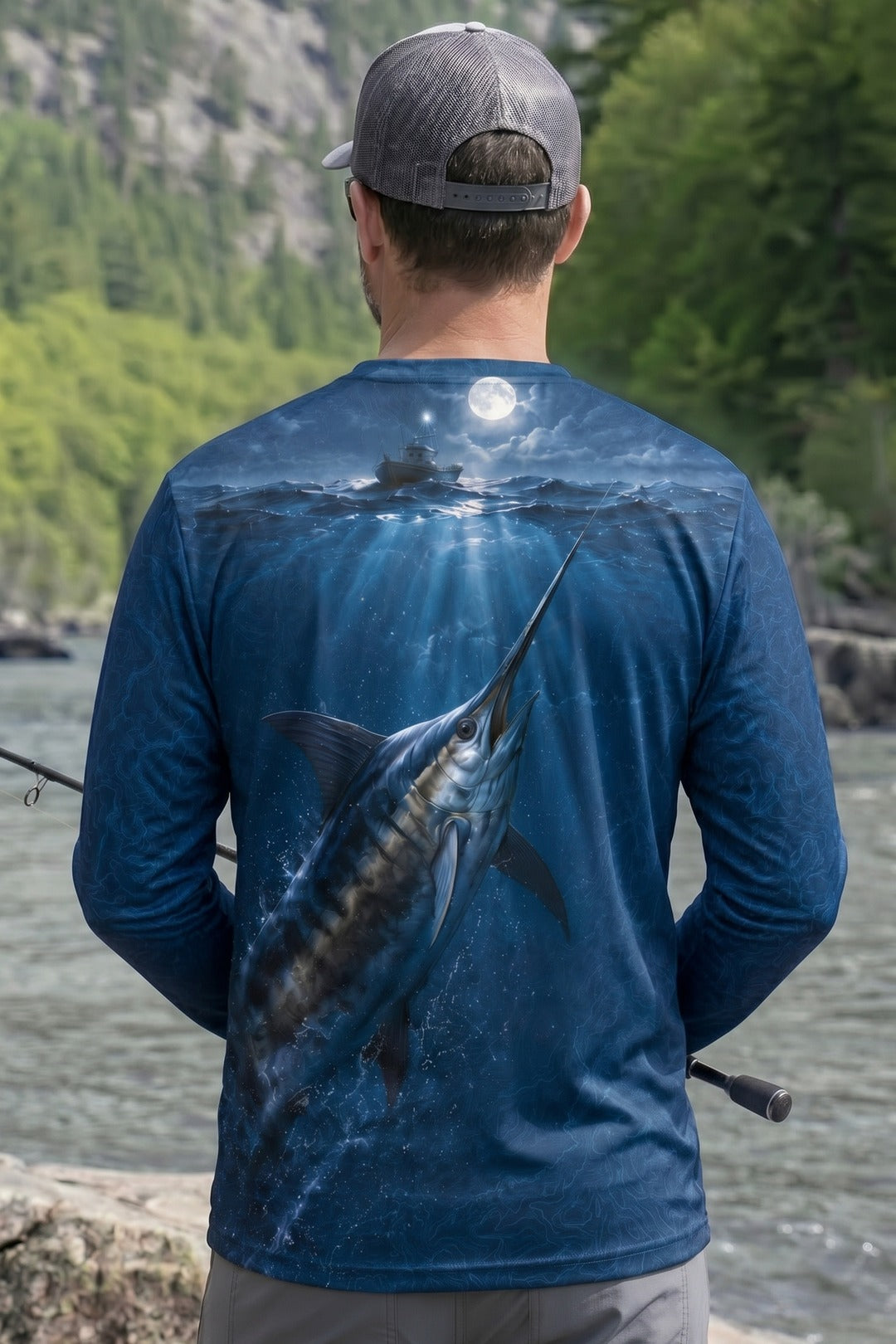Performance Fishing Long Sleeve - Midnight Marlin - RS01 lifestyle artwork side
