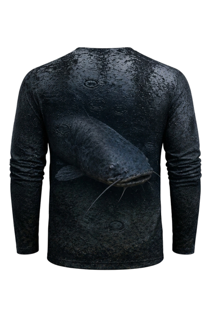 Performance Fishing Long Sleeve - Midnight Rain Catfish - RFC16 mockup artwork side