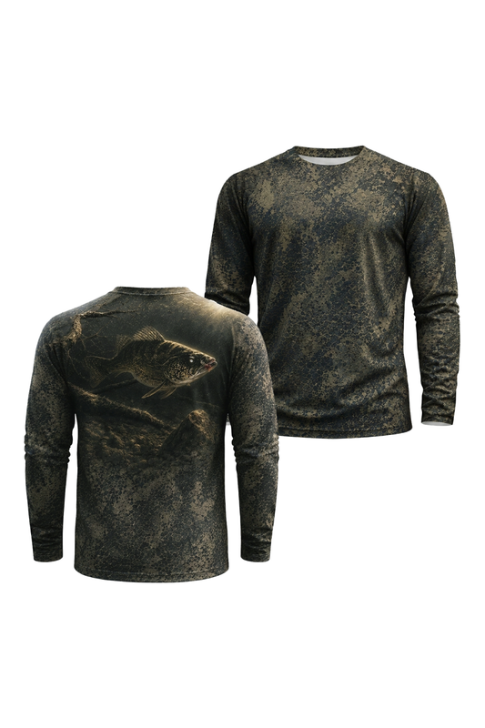 Performance Fishing Long Sleeve - Midnight Snag Walleye - TBT190 two shirts front artwork