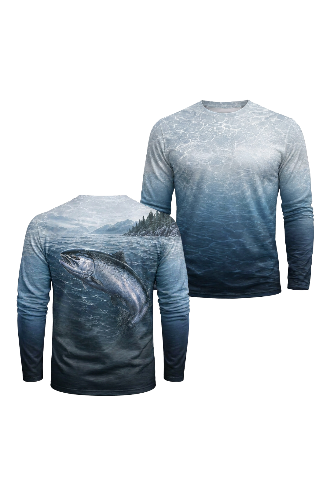 Performance Fishing Long Sleeve - Misty King Salmon - TBT156 two shirts front artwork