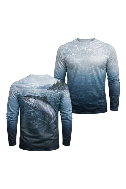 Performance Fishing Long Sleeve - Misty King Salmon - TBT156 two shirts front artwork