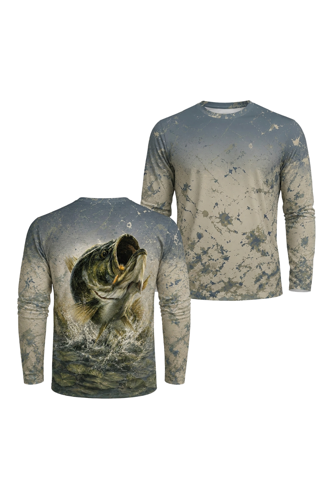 Performance Fishing Long Sleeve - Misty Marsh Bass - TBT149 two shirts front artwork