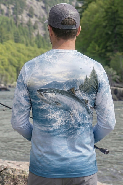 Performance Fishing Long Sleeve - Misty Rapids Salmon - TBT155 lifestyle artwork side