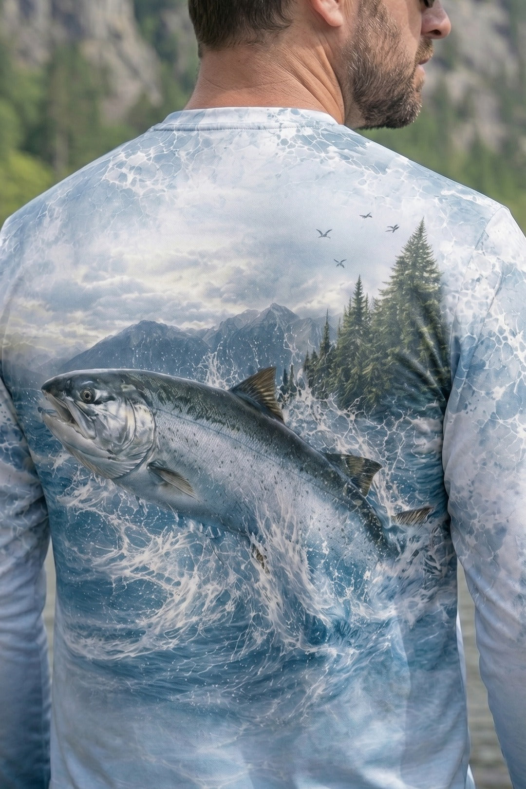 Performance Fishing Long Sleeve - Misty Rapids Salmon - TBT155 lifestyle artwork zoom